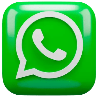 The official WhatsApp logo: a 3D rendered, glossy green square icon with rounded corners, featuring a white speech bubble with a white phone receiver inside.