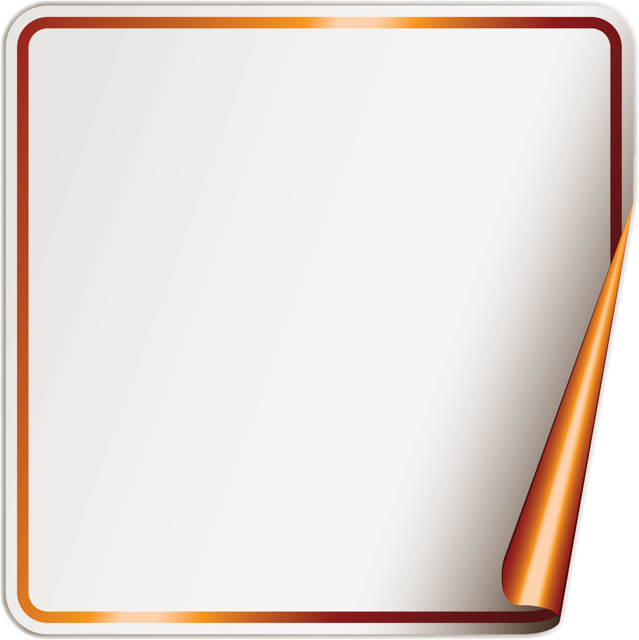 Blank square sticker label template with a curled gold corner effect on a transparent background