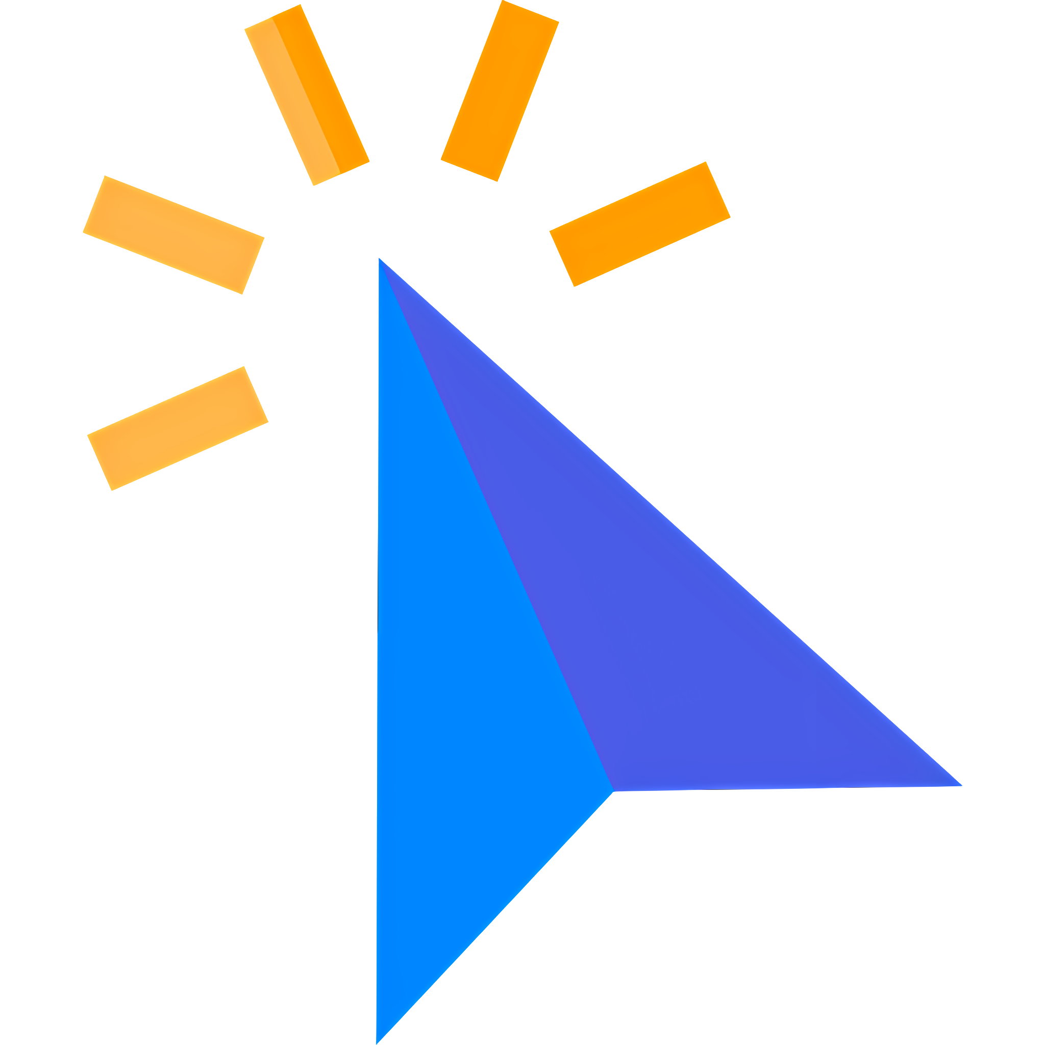 Illustration of a computer cursor pointer with orange click sparkles on a transparent background