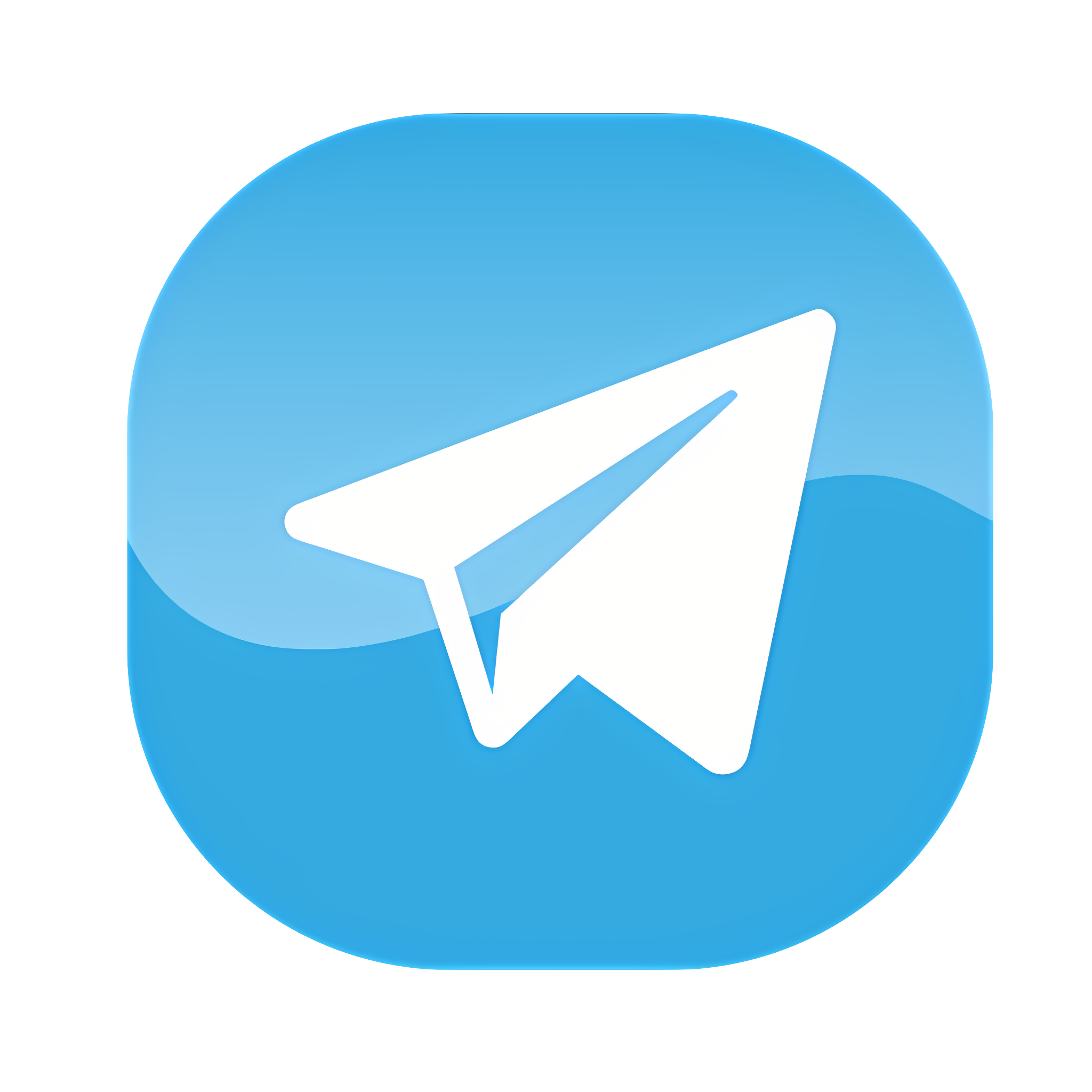 The official blue and white Telegram logo icon, featuring a paper plane, with a transparent background.