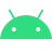 The green Android robot mascot with antennas and clear attribution text.