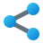 A blue share icon, resembling a less-than sign with circles at the points.