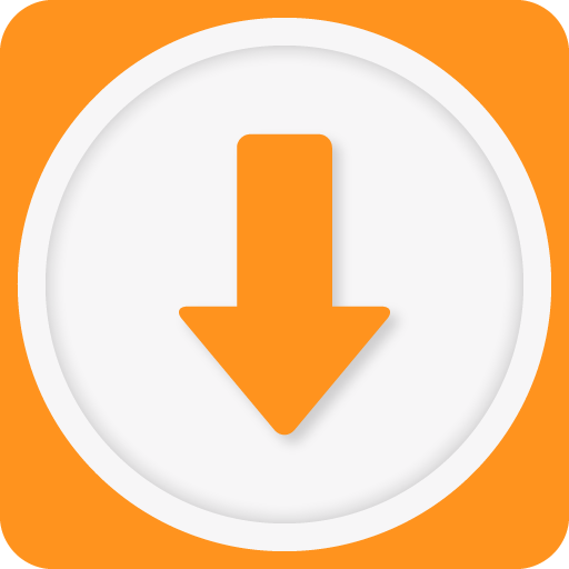 A shiny, orange downward-pointing arrow icon within a white circle, commonly used as a download symbol.