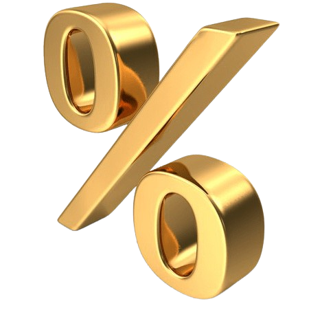 Gold 3D percentage sign icon on a white background