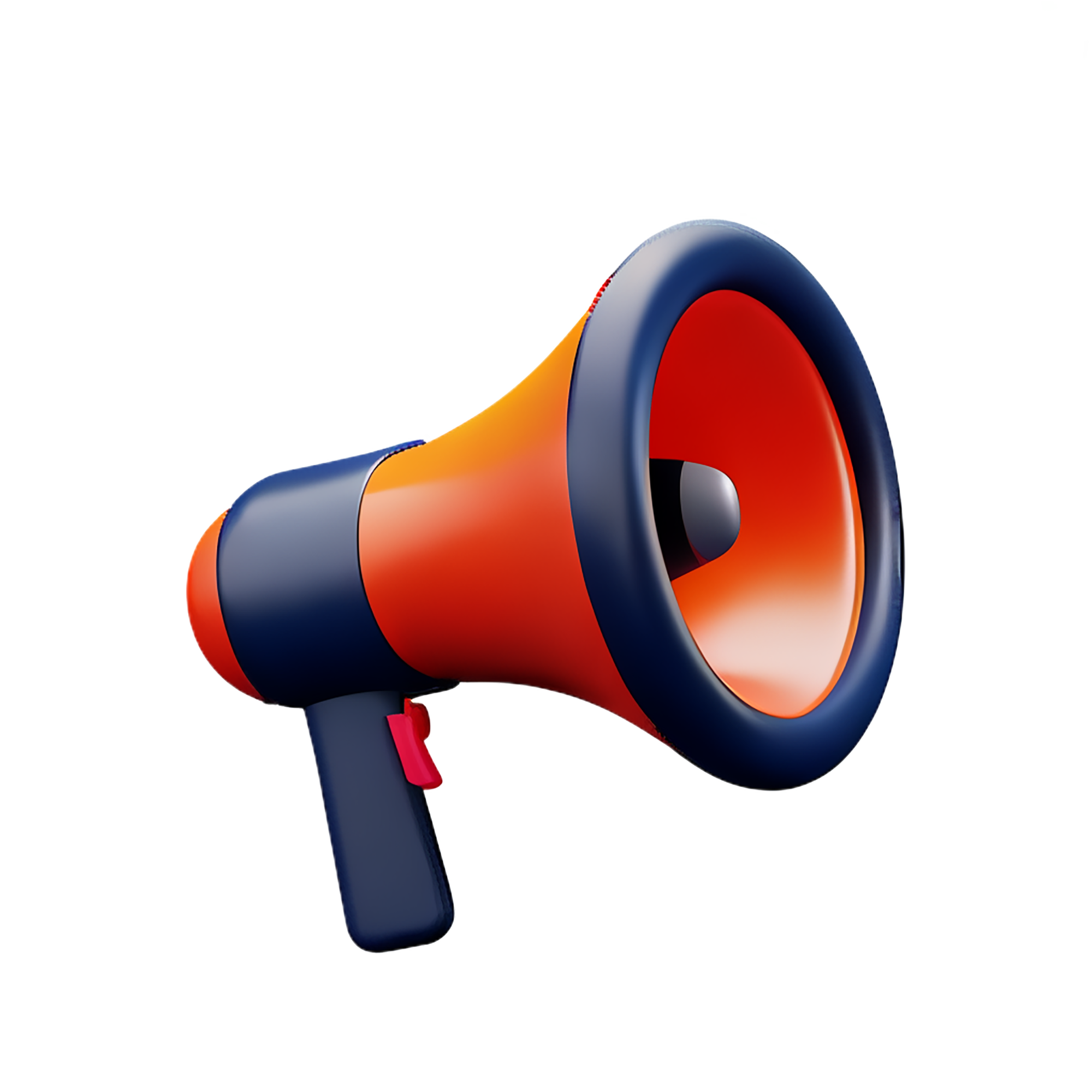 A 3D illustration of a bright orange and blue megaphone or bullhorn on a white background, symbolizing an announcement or marketing message.