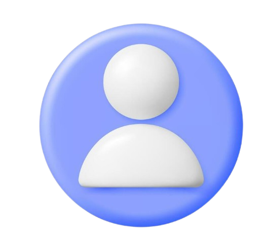 A minimalist 3D user icon in blue with a white silhouette of a person