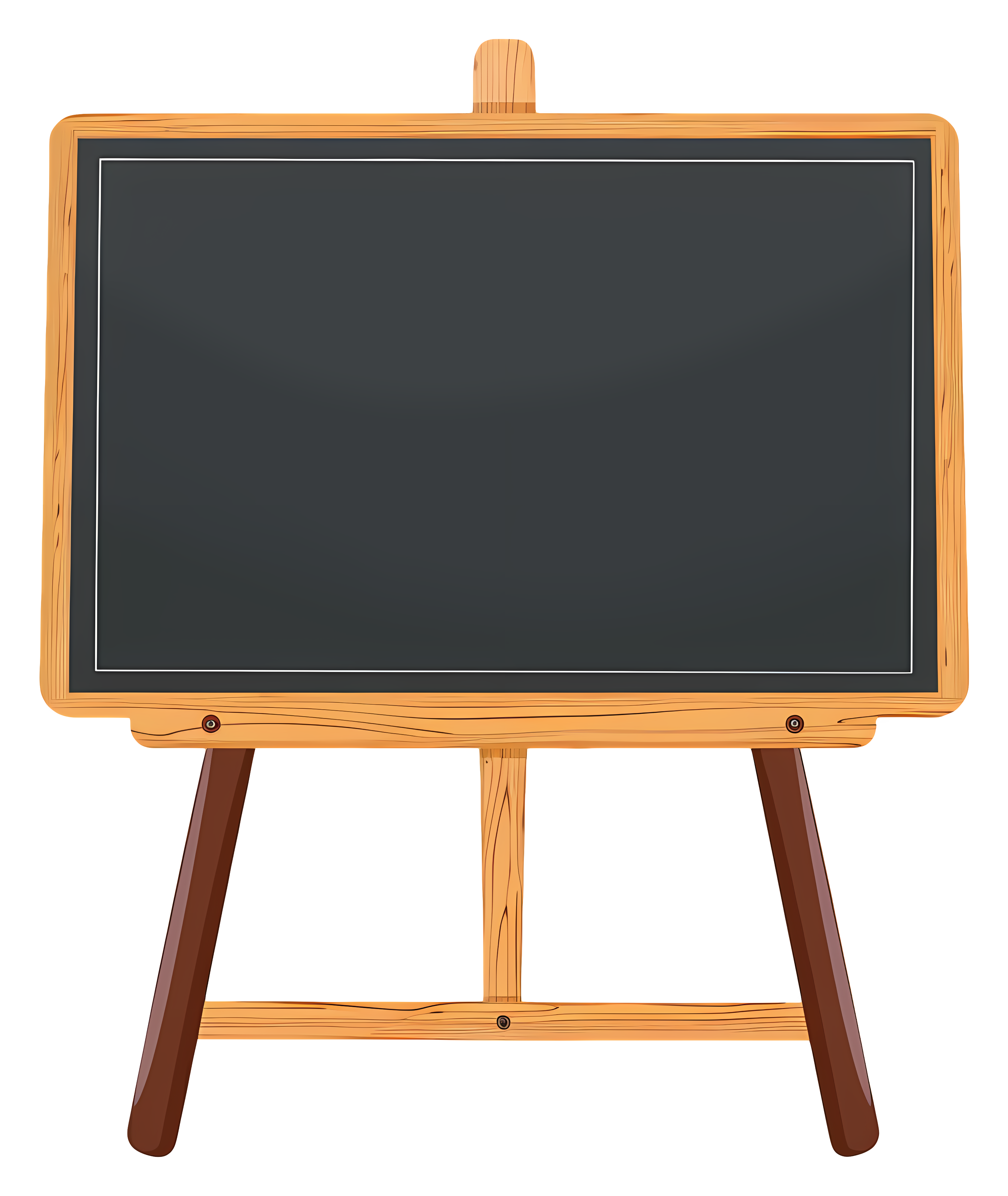 A blank wooden-framed chalkboard resting on a matching wooden easel stand