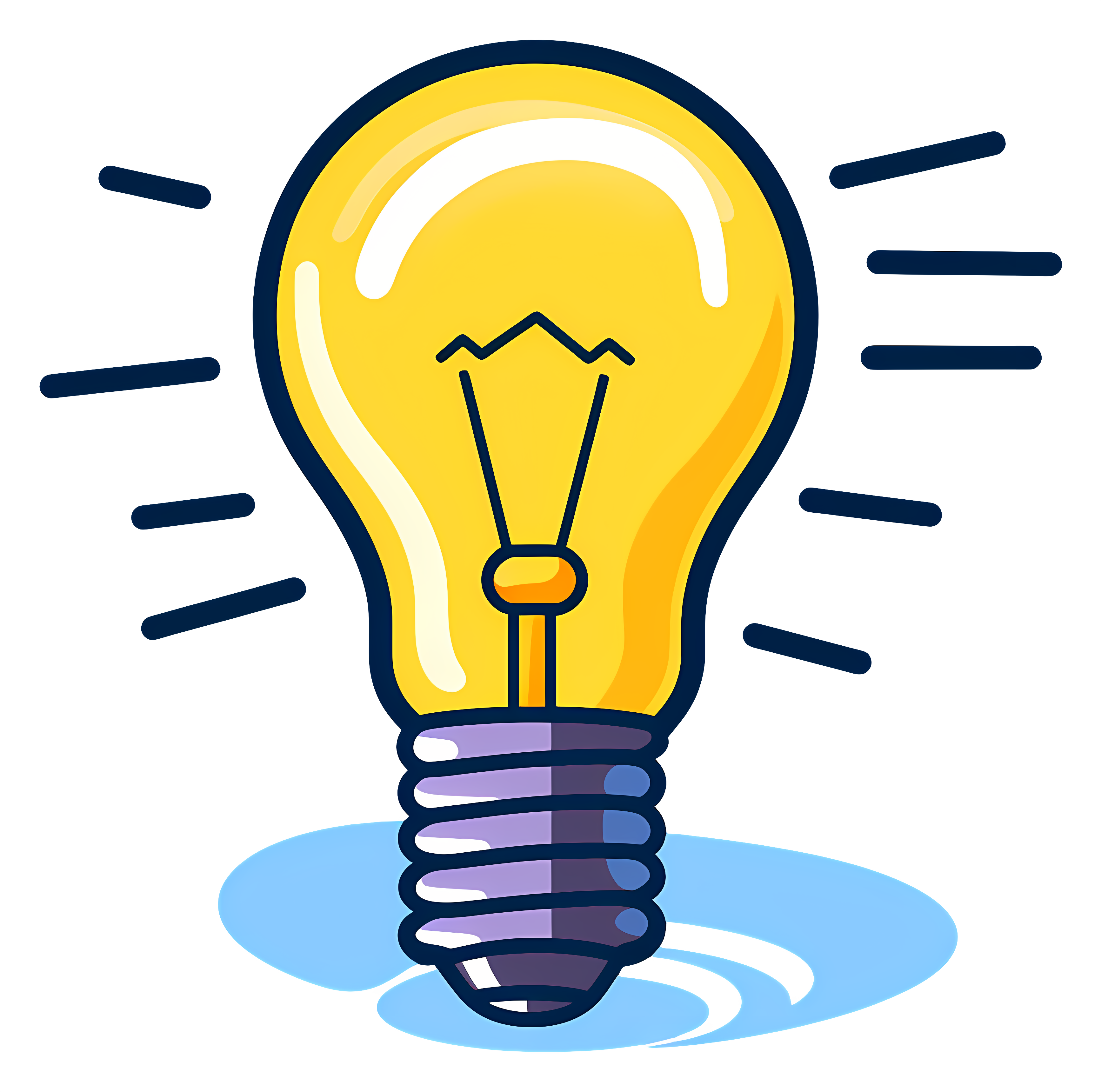 A bright yellow cartoon light bulb icon with a glowing effect representing an idea or inspiration