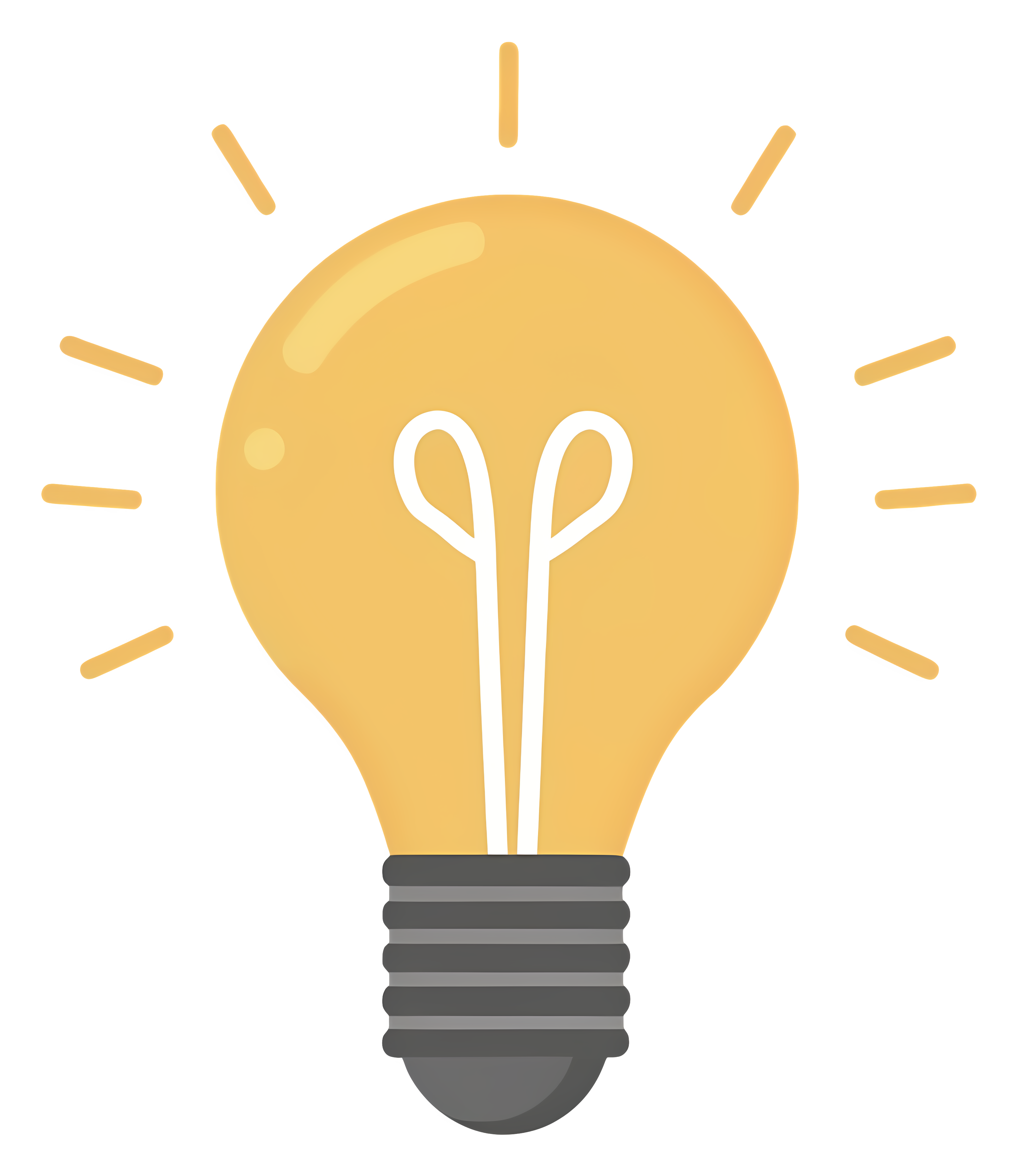 A bright yellow cartoon light bulb icon with a glowing effect representing an idea or inspiration