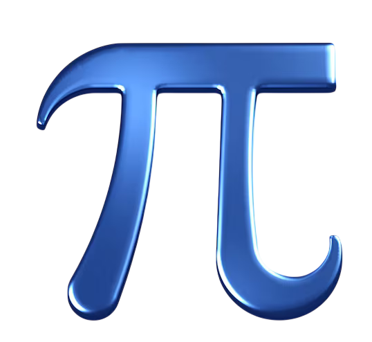 Glossy 3D blue Pi mathematical symbol on a transparent background for educational and Pi Day designs.