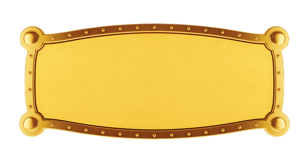 Blank golden metal plate banner with industrial rivet border on a white background