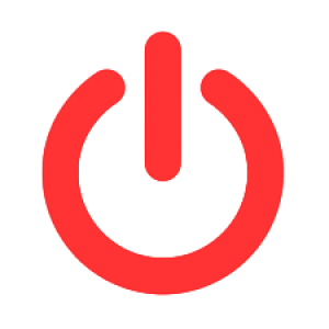 A red, round, flat design power symbol (line over a circle) used as an icon for turning devices on or off.