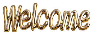 3D metallic gold script text illustration spelling "Welcome" on a transparent background