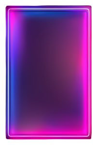 Rectangular glowing neon light frame border with pink and blue gradient colors on a transparent background