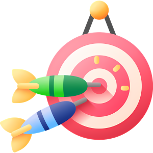 Illustration of two darts hitting the center of a red and white dartboard on a transparent background