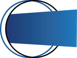 Abstract blue and black circular web banner template with a blank rectangular space for text on a transparent background