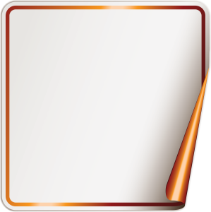 Blank square sticker label template with a curled gold corner effect on a transparent background