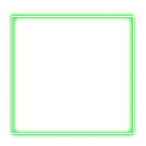 Rectangular glowing neon light frame border in neon green colors on a transparent background