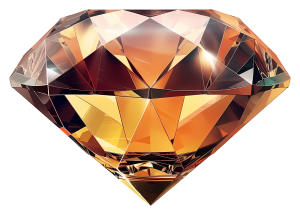 Large brilliant-cut brown and amber colored diamond gemstone on a transparent background