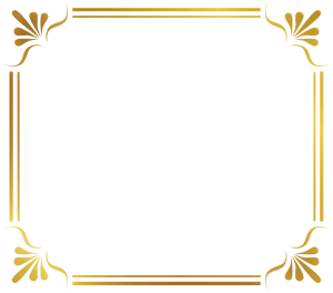 Elegant gold rectangular frame border with decorative corner scrollwork on a transparent background