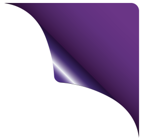 Realistic purple paper corner with a glossy, reflective underside peeled back from a white background.