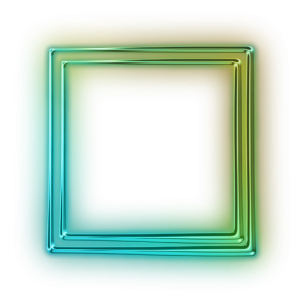 Blue and green gradient neon glowing square frame border design element on a white background.