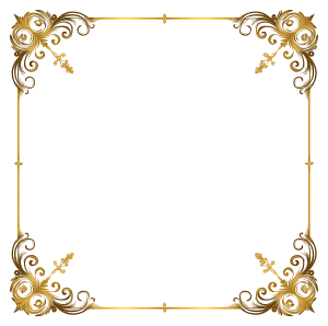 Elegant golden vintage frame border illustration with ornamental Baroque scrollwork and floral details.