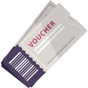 Two overlapping discount vouchers with the word "VOUCHER" and a barcode on a transparent background, symbolizing a sale or special offer.