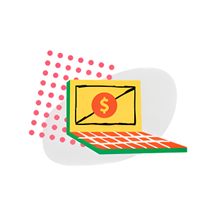 An illustration of a laptop with a dollar sign on the screen, symbolizing online money-making, e-commerce, or digital finance.
