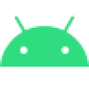 The green Android robot mascot with antennas and clear attribution text.