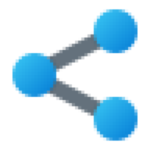 A blue share icon, resembling a less-than sign with circles at the points.