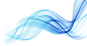 An abstract vector illustration of flowing light blue and white waves on a black background.