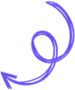 A purple, hand-drawn, swirly line forming an arrow pointing downwards and to the left.
