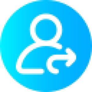 A white outline icon showing a person's profile with an arrow pointing right, inside a blue gradient circle, typically used as a "refer" or "invite" button.