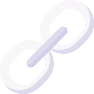 A simple, flat-style illustration of a white chain link icon with a light purple shadow, representing a hyperlink or internet link.