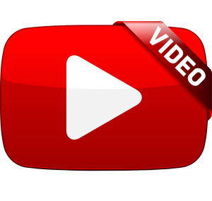 A red, glossy "video" play button icon with a white play symbol in the center, typically used for YouTube or general online video content.