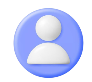 A minimalist 3D user icon in blue with a white silhouette of a person