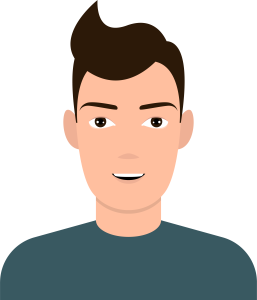 A generic flat design male user avatar icon with a man's face and dark hair