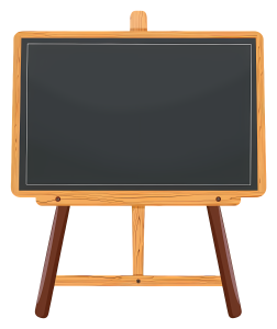 A blank wooden-framed chalkboard resting on a matching wooden easel stand