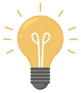 A bright yellow cartoon light bulb icon with a glowing effect representing an idea or inspiration