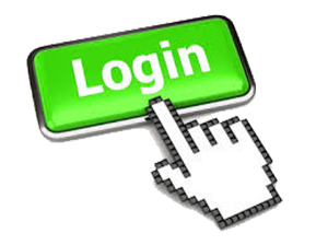 Glossy green 3D login button being clicked by a pixelated hand cursor